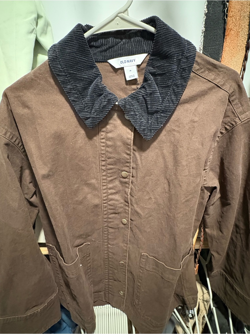 Old Navy Brown Utility Jacket with Black Corduroy Collar